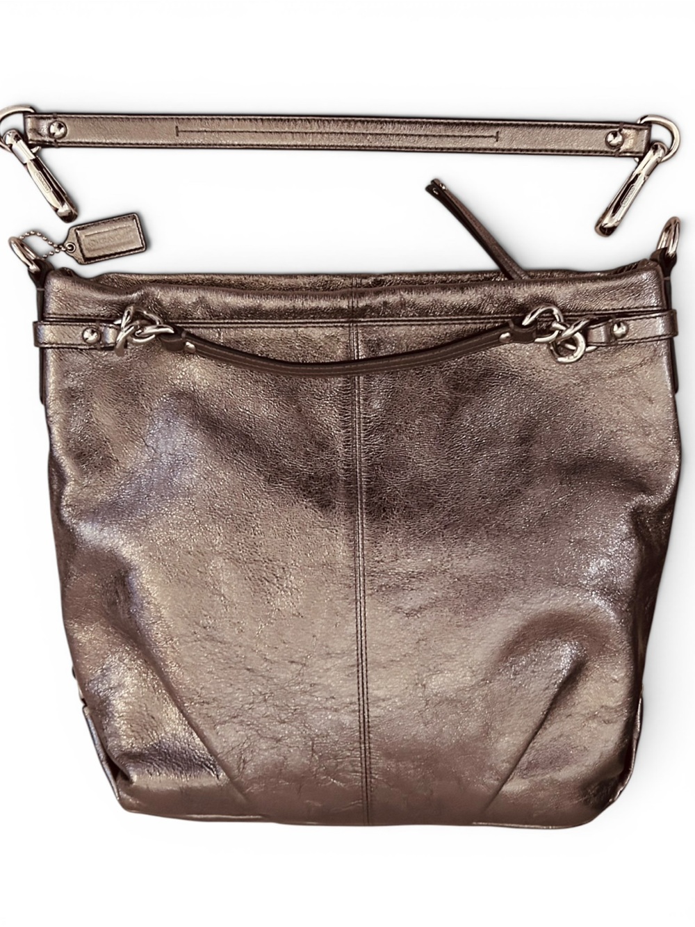 COACH Brooke Metallic Pewter Leather Hobo Shoulder Bag - Picture 5 of 11